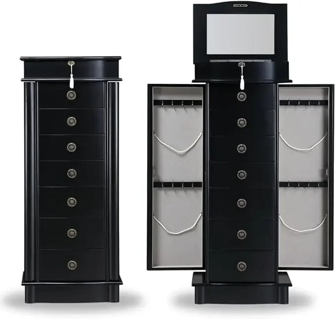 Locking Jewelry Storage Organizer with Top Flip Mirror, 7 Drawers, Jewelry Chest Armoire, Jewelry Box for Necklace, Earring