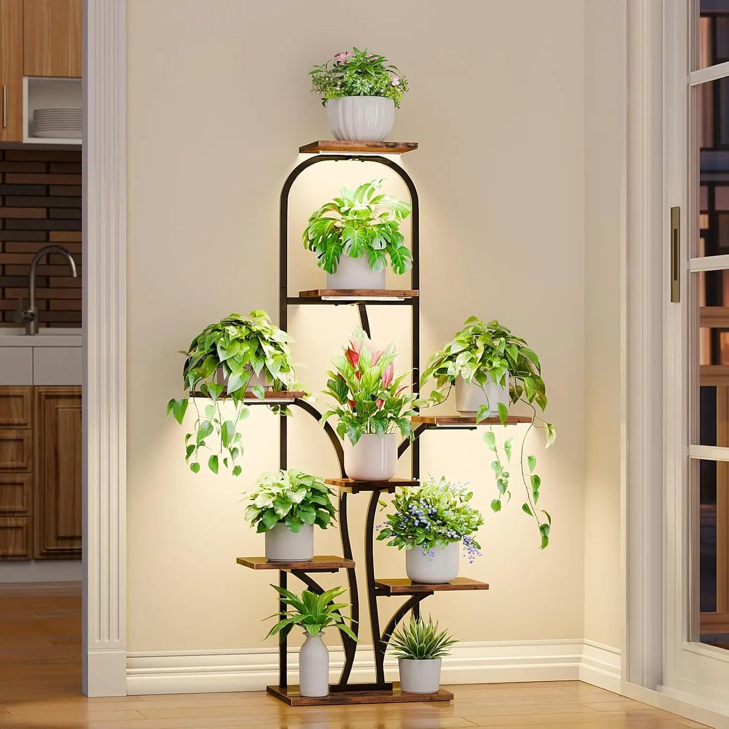 8 Tier Indoor Plant Stand With Grow Lights Tree Arch Design For Multiple Plants