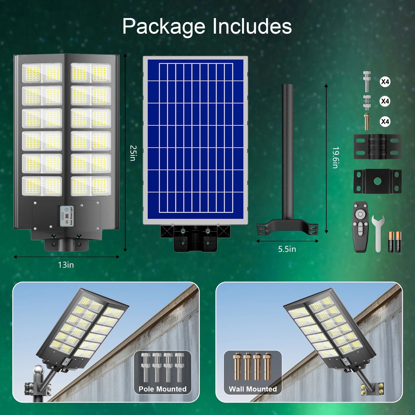 2 Pack 5000W Solar Street Lights Outdoor With Motion Sensor And Remote Control