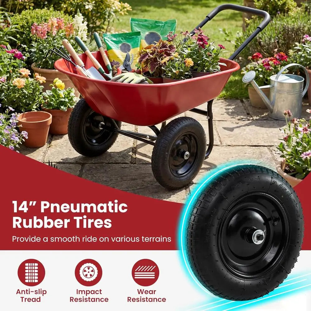 2 Wheel Wheelbarrow With 14 Inch Pneumatic Rubber Tires 330 Lb Capacity