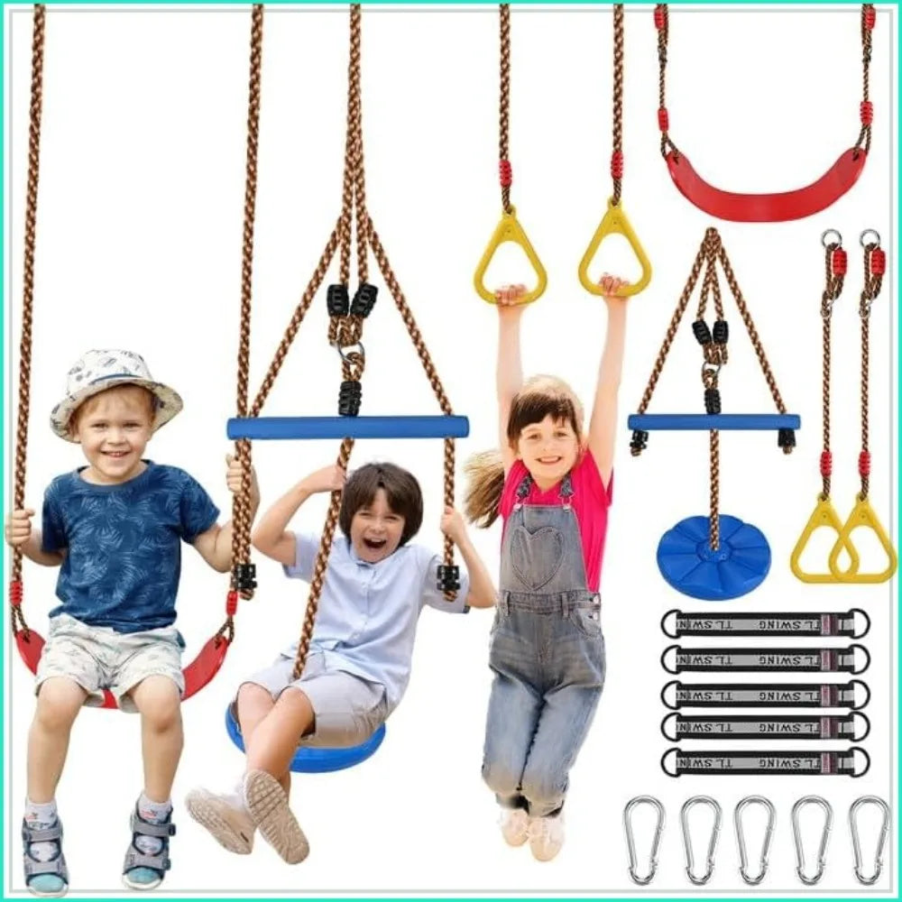 Outdoor Swing Set With Trapeze Bar Disc And Ring Hangers Monkey Bars
