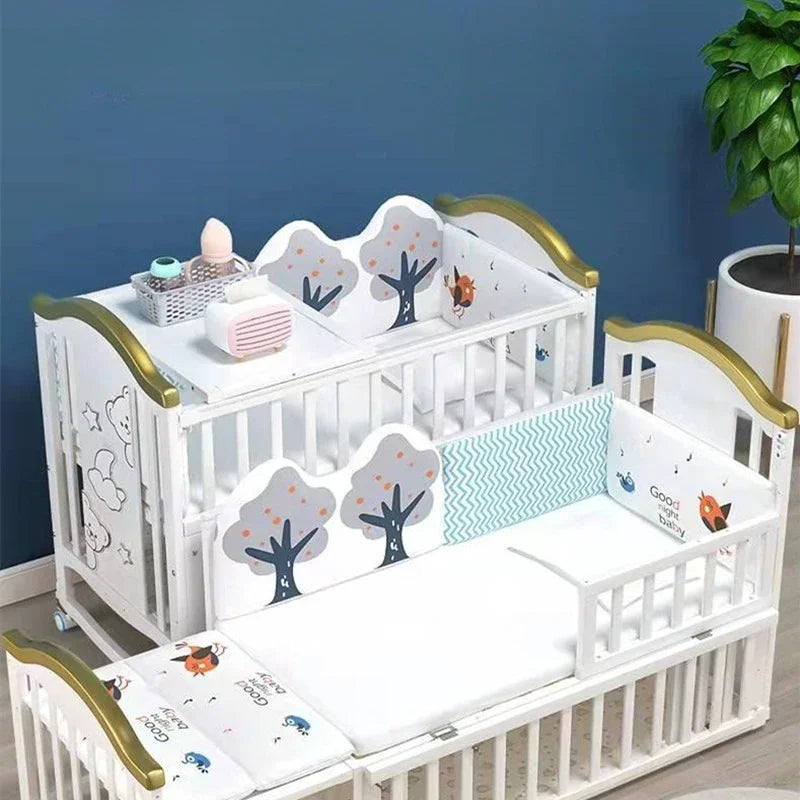 Movable Solid Wood Baby Crib With Mosquito Net And Universal Wheels Rocking Bed