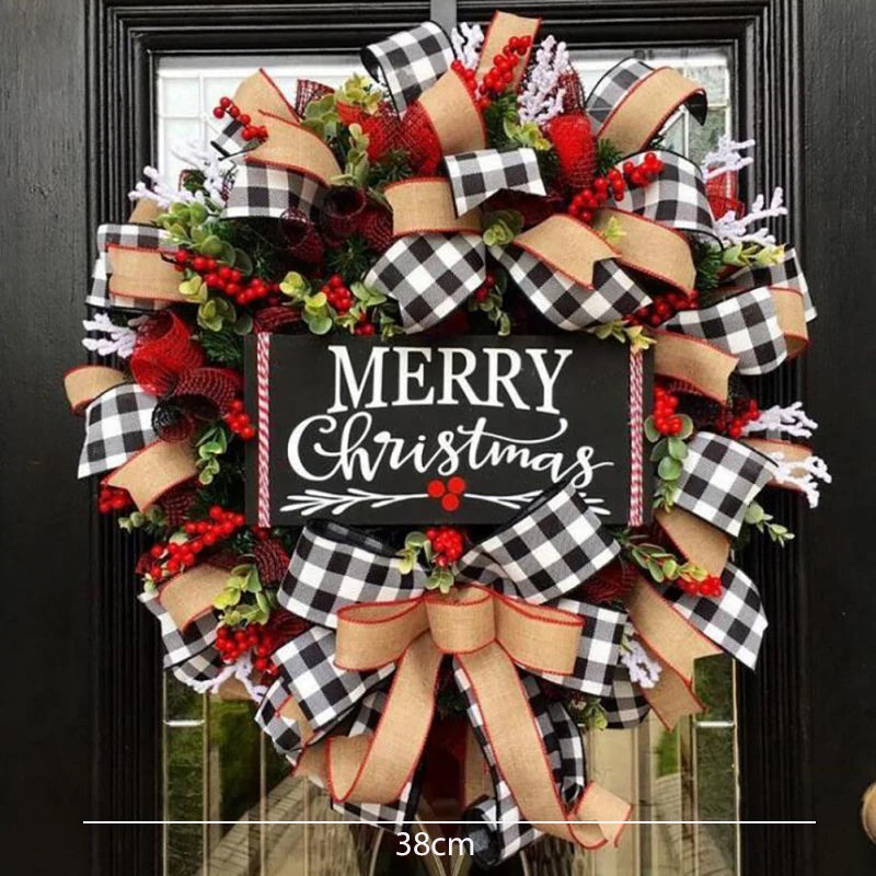 38cm Christmas Letter Wreath Door Hanging Red Fruit Rattan Circle Decoration