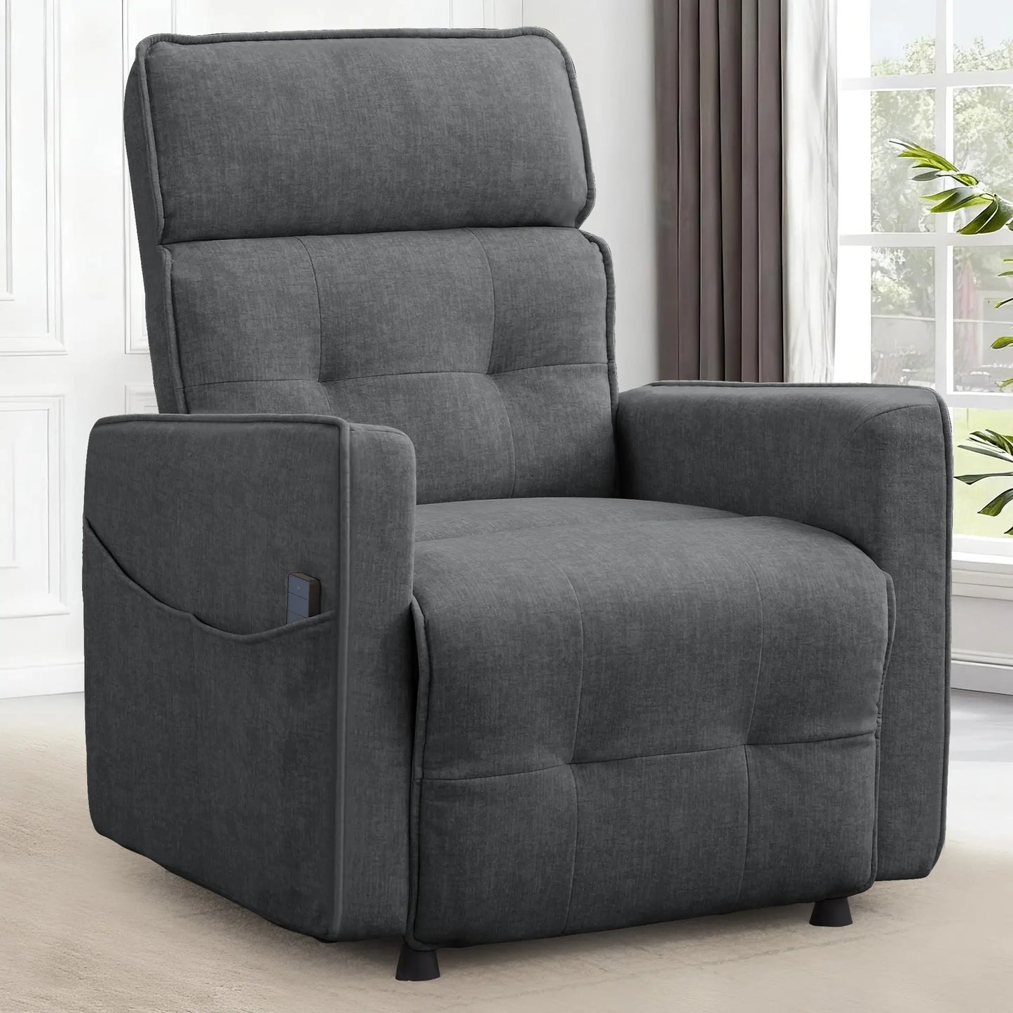 Electric Power Velvet Recliner For Adults With One Touch Adjustment And Pockets