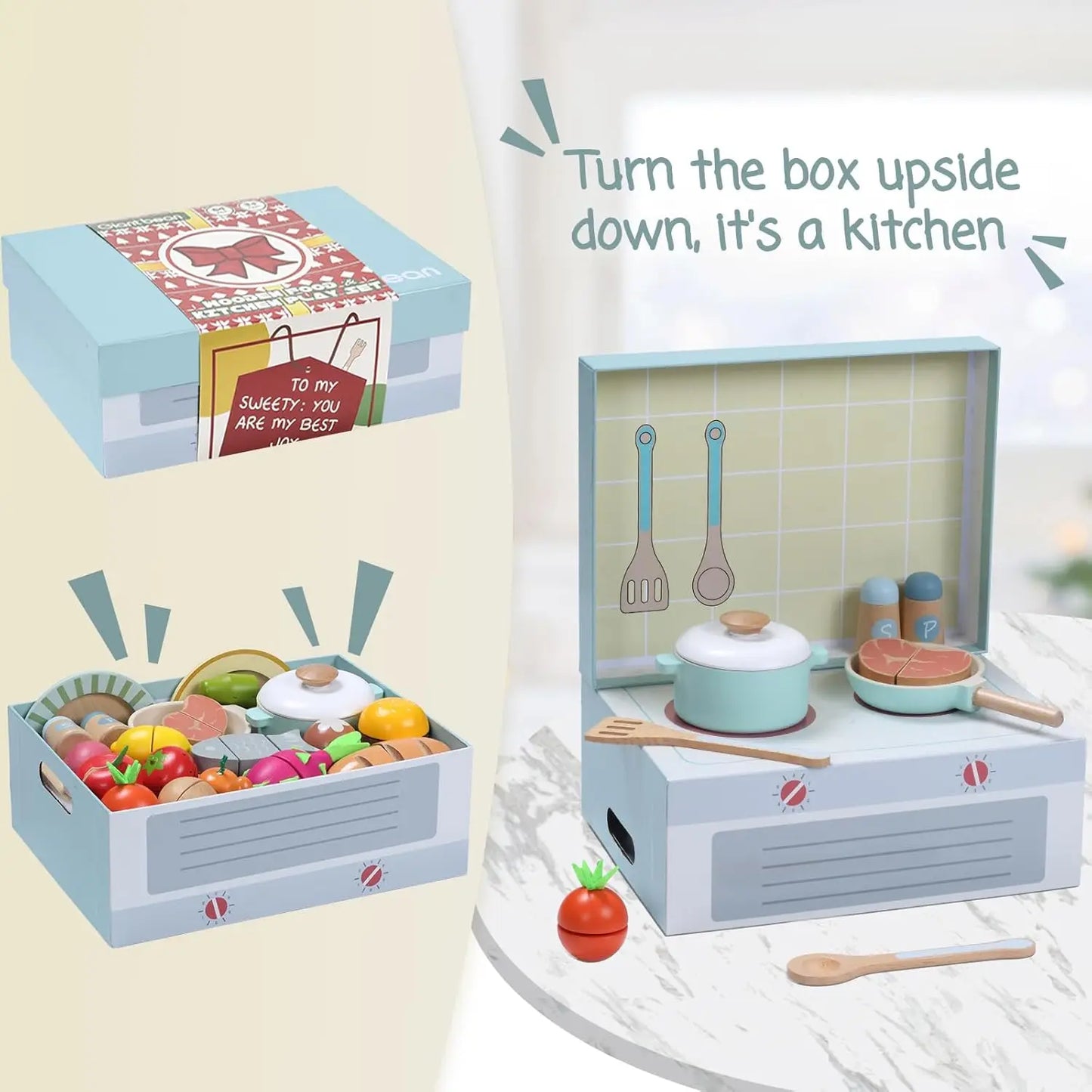 Wooden Play Food Set 78Pcs Pretend Kitchen Toys For Kids