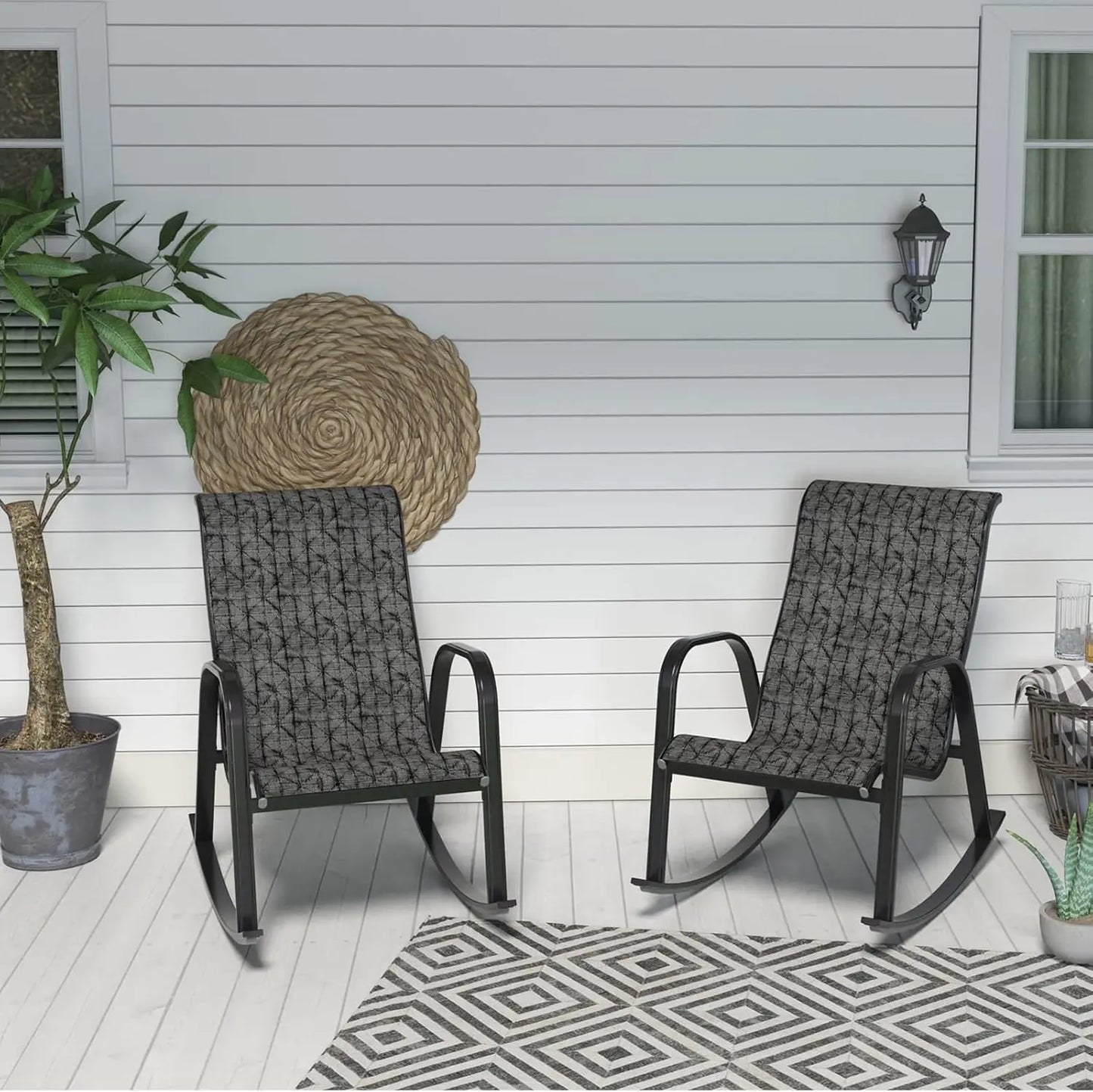 Mesh Sling Rocking Chair Outdoor E Coated Steel Rocker Porch Patio Garden
