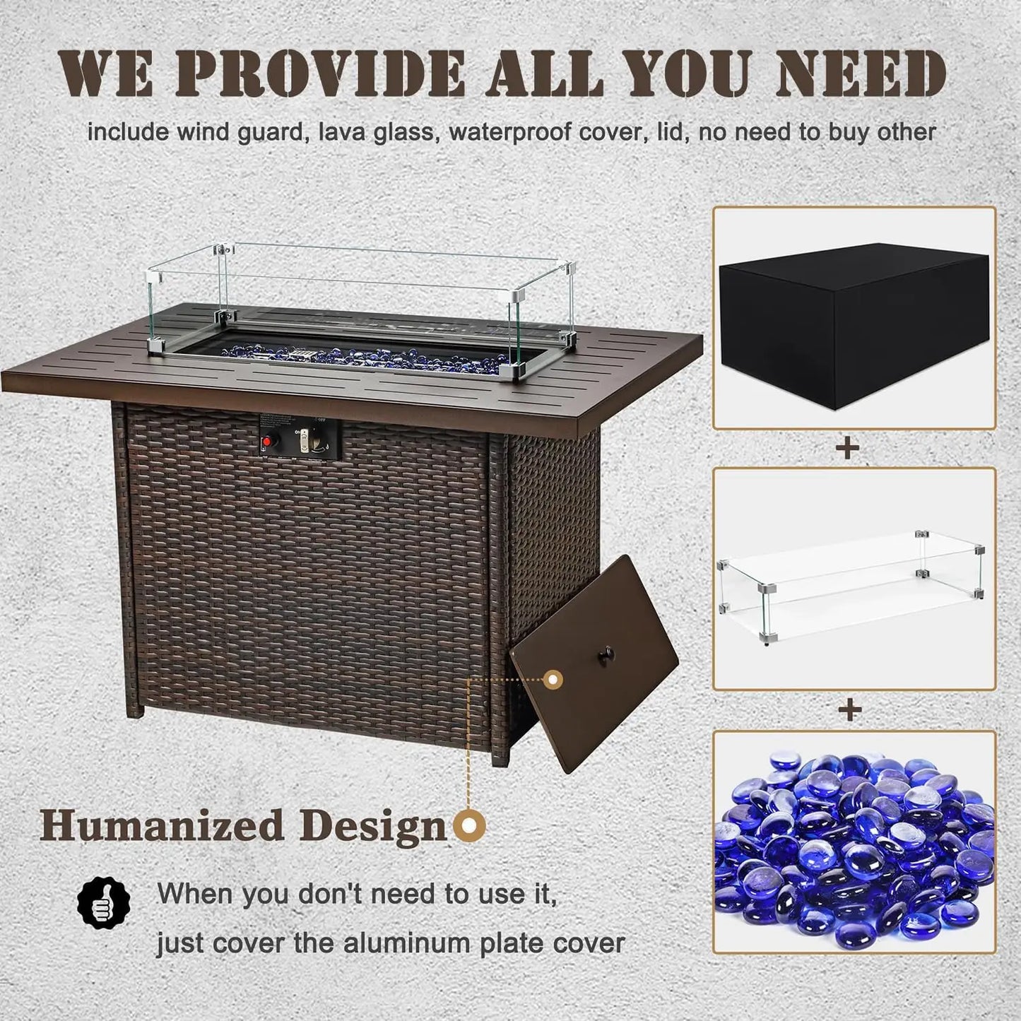 Propane Fire Pit Table 44 Inch 55000 BTU Rectangular