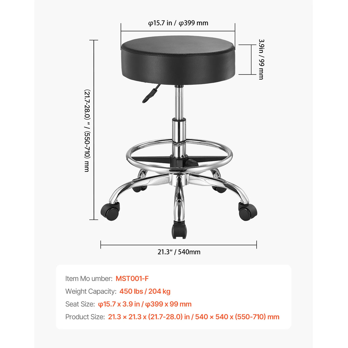 SucceBuy Adjustable Rolling Stool With Wheels 450 Lbs For Salon Spa