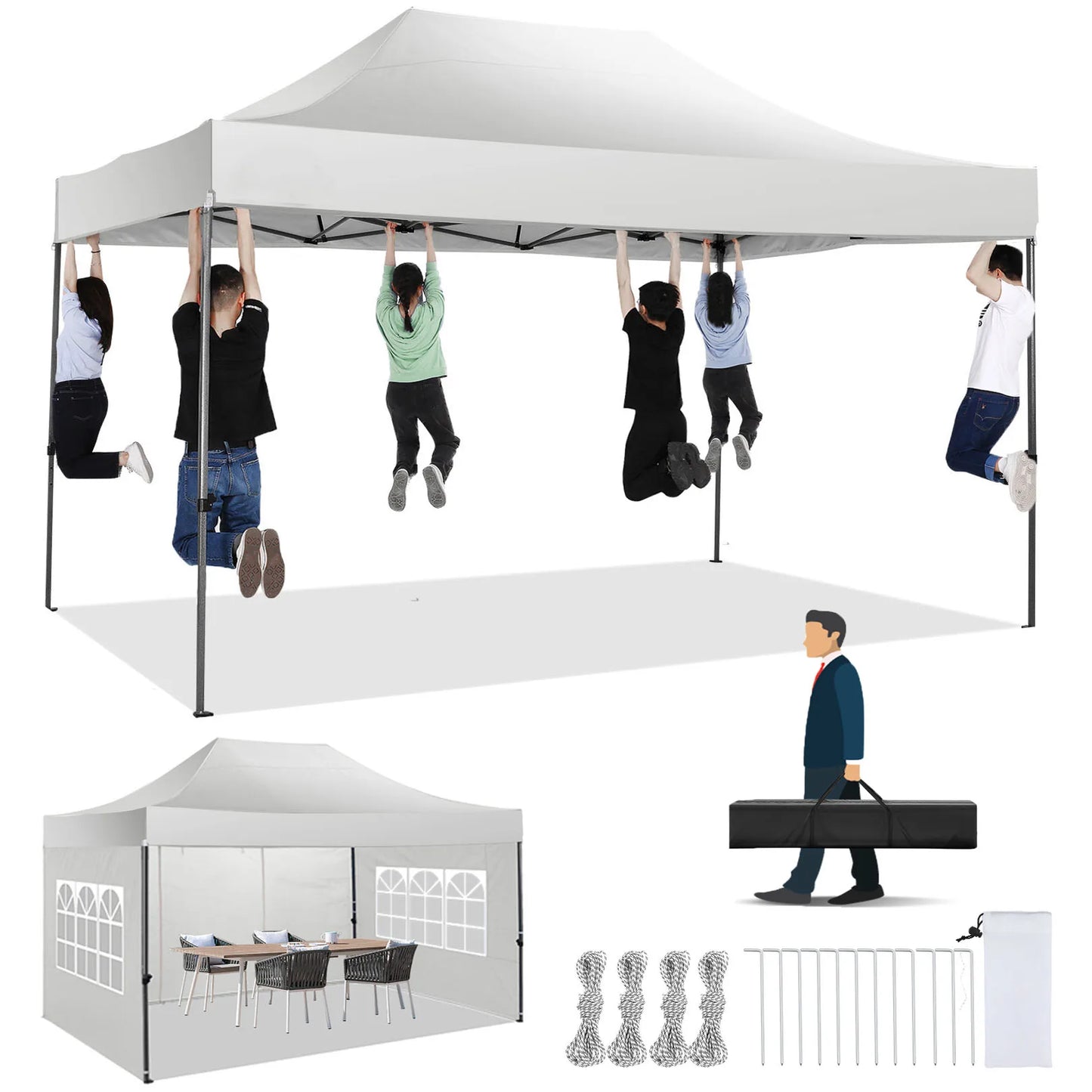 10x15 Heavy Duty Pop Up Canopy Tent With Four Sidewalls