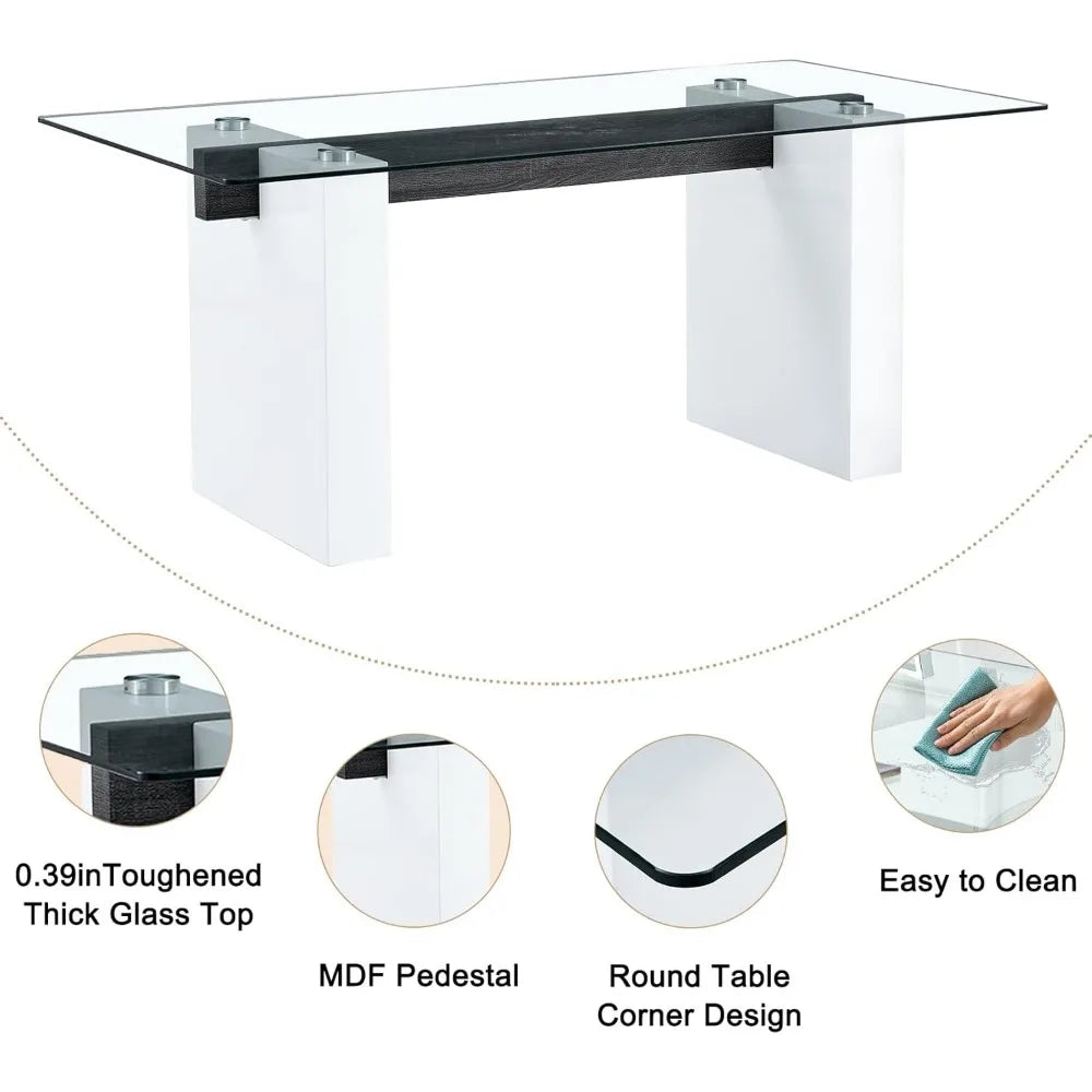 71Inch Glass Dining Table Set For 6 With Tempered Glass