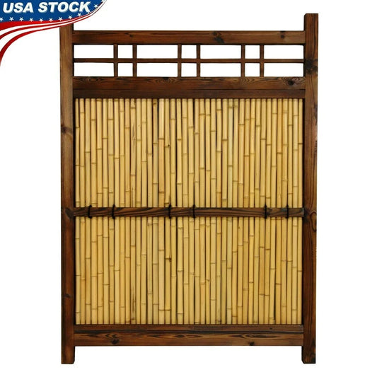 Japanese Bamboo Kumo Fence 4ft Tall Rustic Garden Decoration Sturdy Wood Frame Bleached Bamboo Panels Durable Cross-Bar Accent