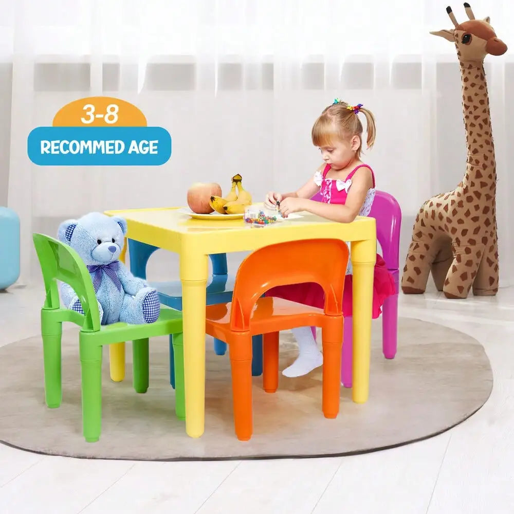 Kids Table and 4 Chairs Set for Toddlers Colorful Activity Play Furniture
