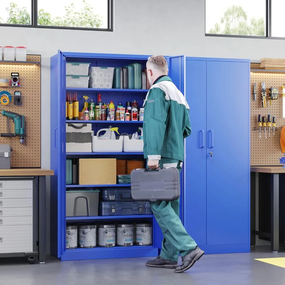 Metal Garage Storage Cabinets With Lock Door And Adjustable Shelves For Home