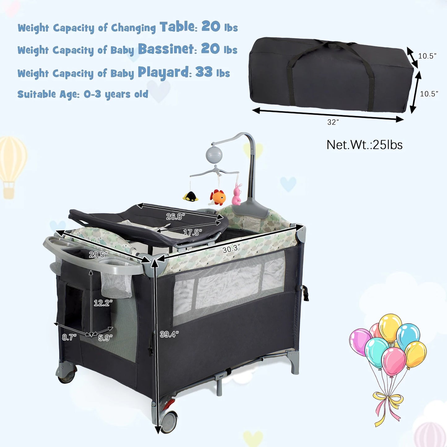Pack N Play Portable Playard With Bassinet And Changing Table Newborn To Toddler