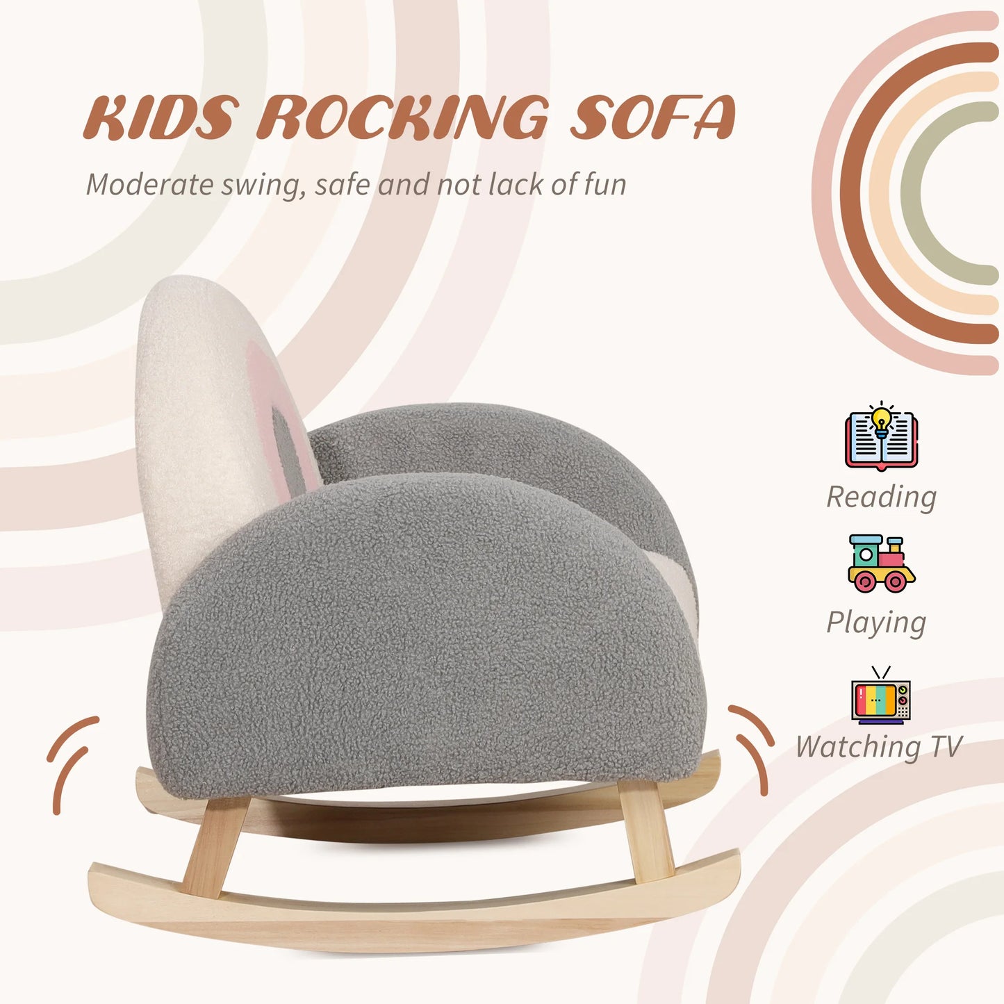 Rocking Toddle Sofa Chair Gray For Nursery Playroom And Bedroom