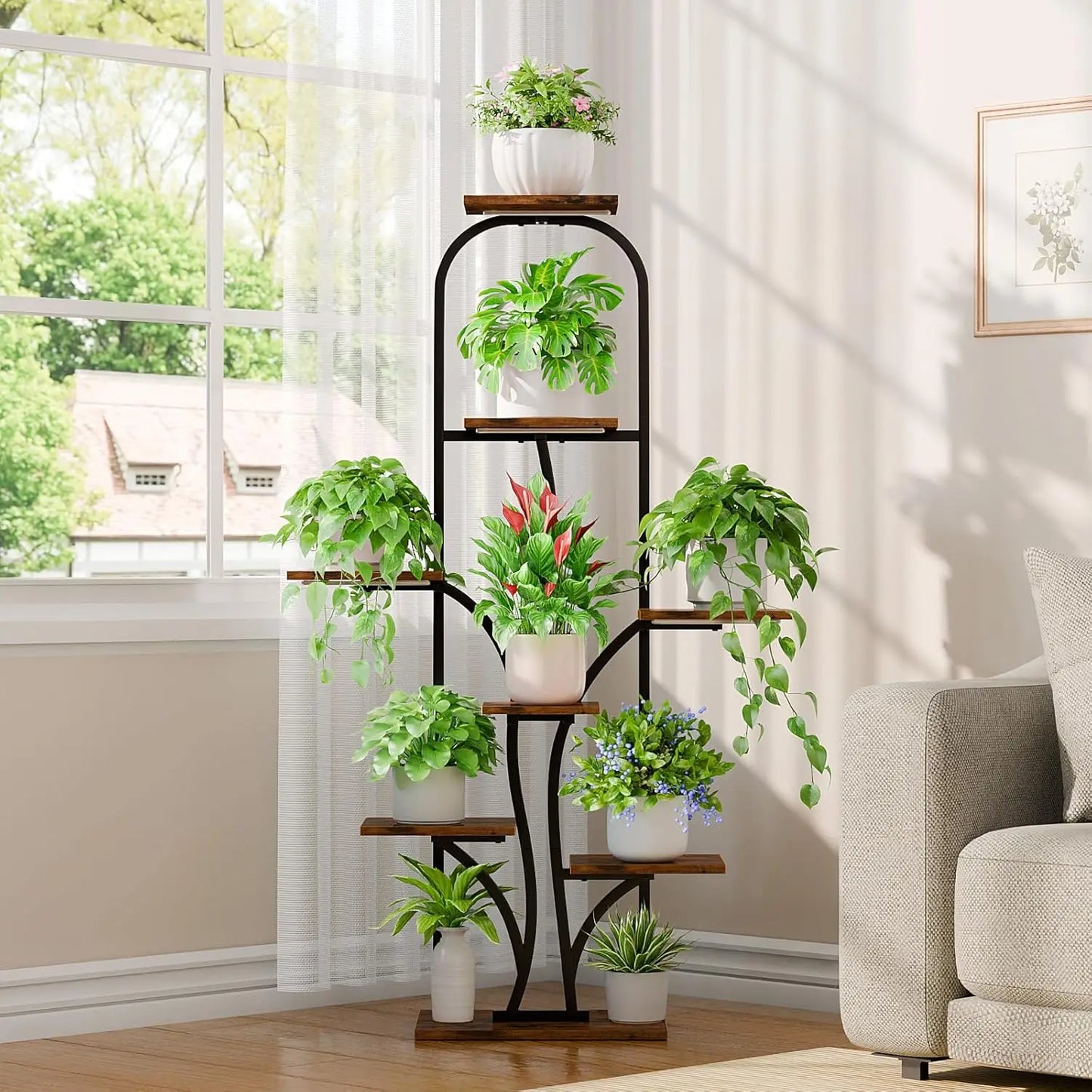 8 Tier Indoor Plant Stand With Grow Lights Tree Arch Design For Multiple Plants