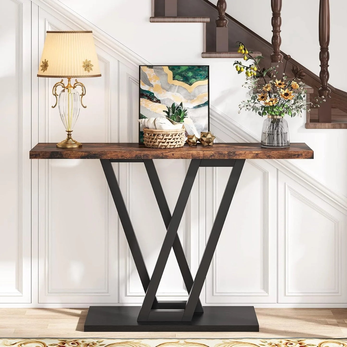 Industrial Rustic Brown Console Table 43 Inch Hallway Entryway Sofa Table
