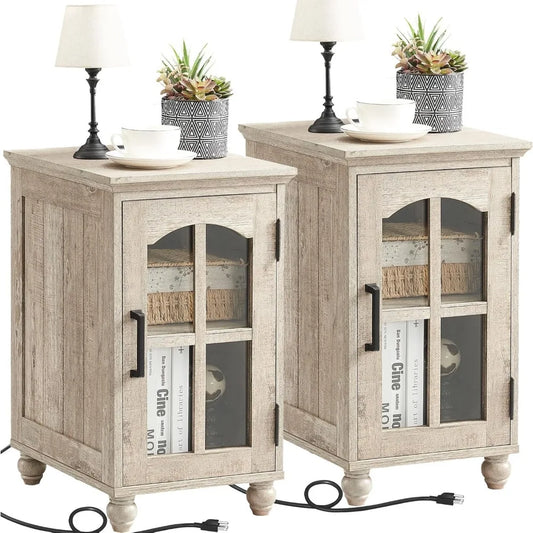 Narrow Side Tables 2 Farmhouse Nightstands Charging Station
