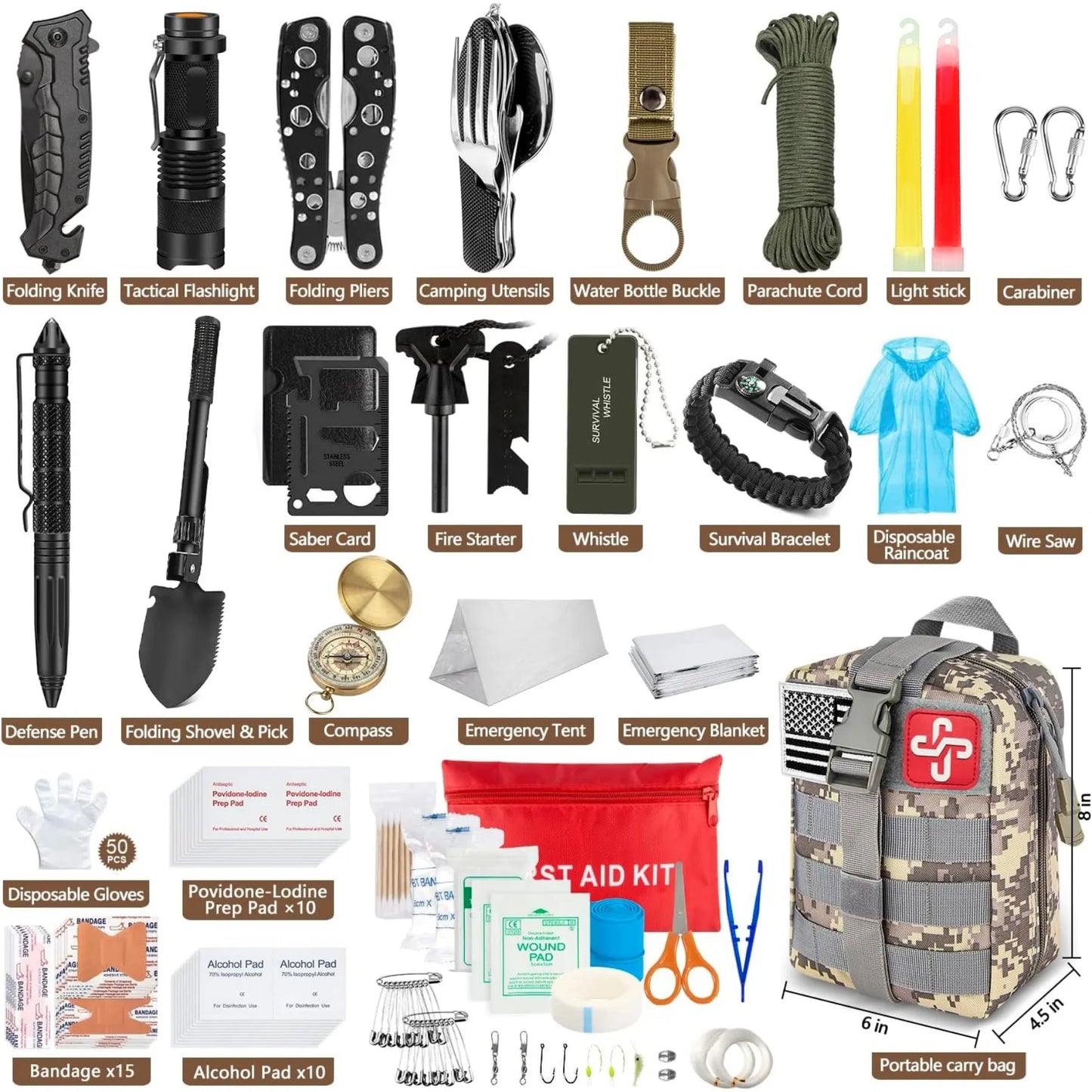 238 Piece Emergency Survival Kit With Tactical Molle Pouch And Earthquake Tent