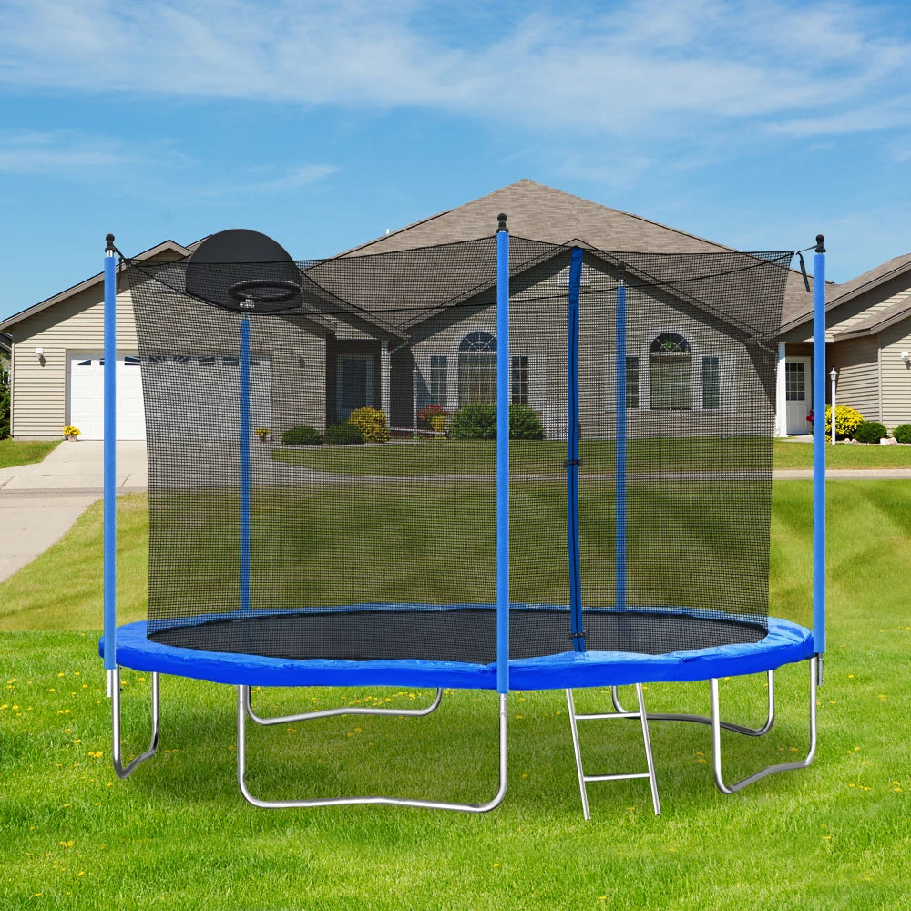 12ft Trampoline For Adults And Kids With Basketball Hoop