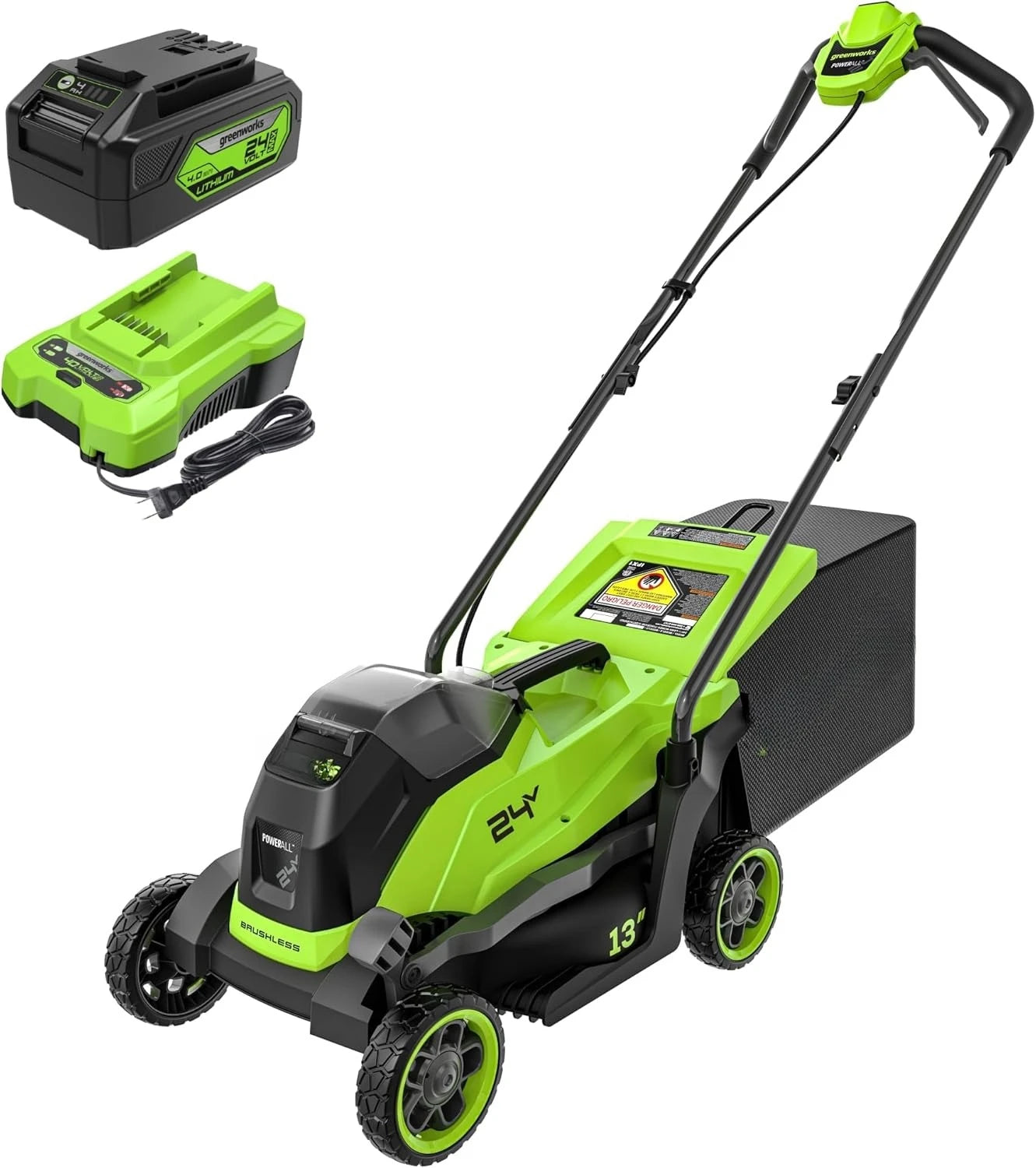 24V 13" Brushless Cordless (Push) Lawn Mower, 4.0Ah Battery and Charger Included,Walk-Bchind Lawn Mowers