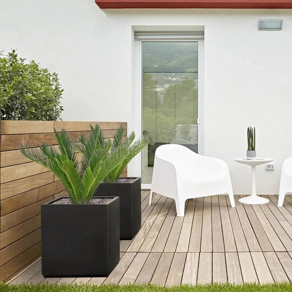Metallic Heavy Cube Planter Box, No Assemble, Seamless Large Square Planter for Trees, Plants and Flowers