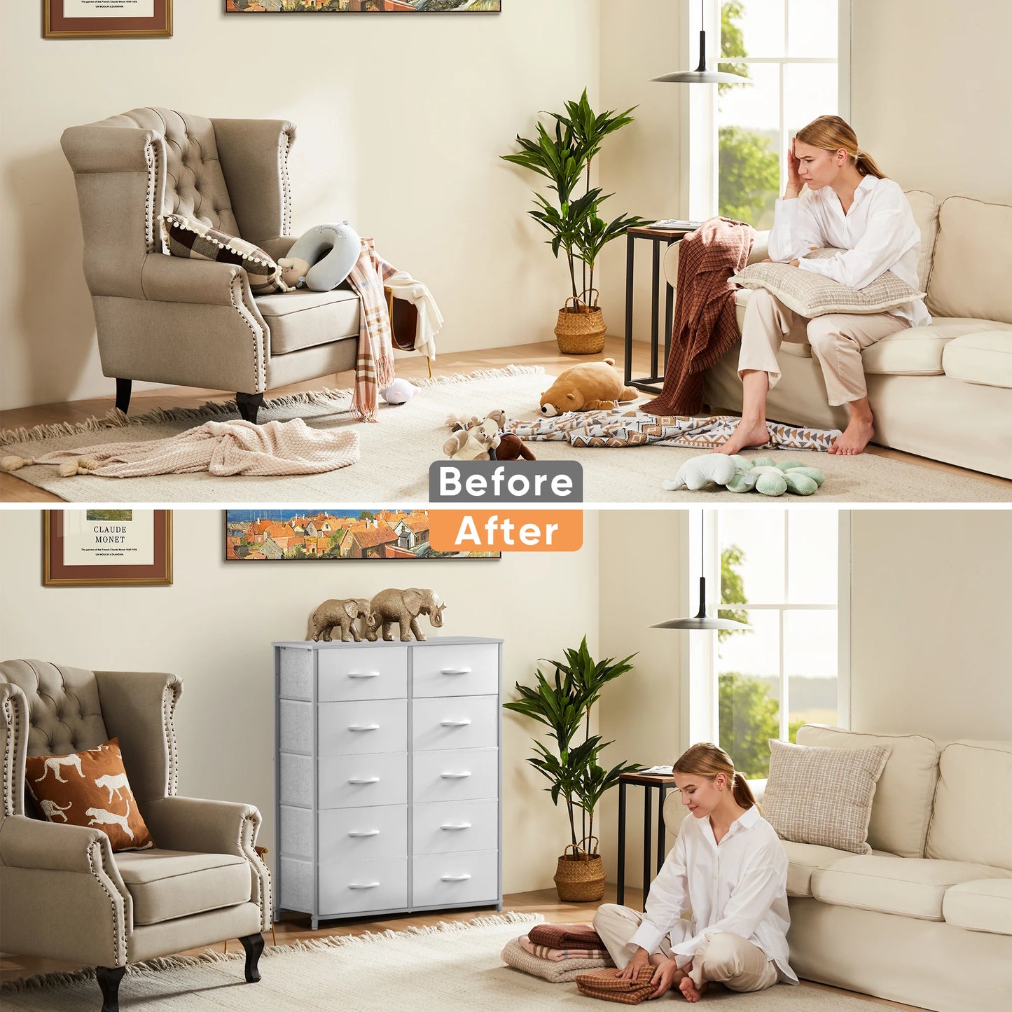 JHK Bedroom Wardrobe With White Fabric Drawers 5 7 10 Drawer Storage Chest