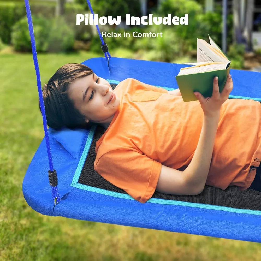 800lbs 60" Platform Tree Swing for Kids and Adults with Pillow, Heavy Duty Large Rectangle Swing for Kids Outdoor, Textilene Fa