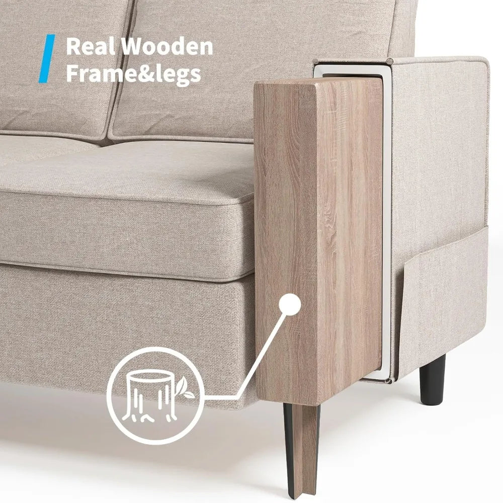 3 Pieces Sectional L Shaped Living Room Sofa Couches Set – 3-Seater 78" Width Small Couch Sofas, Living Room Furniture Sets