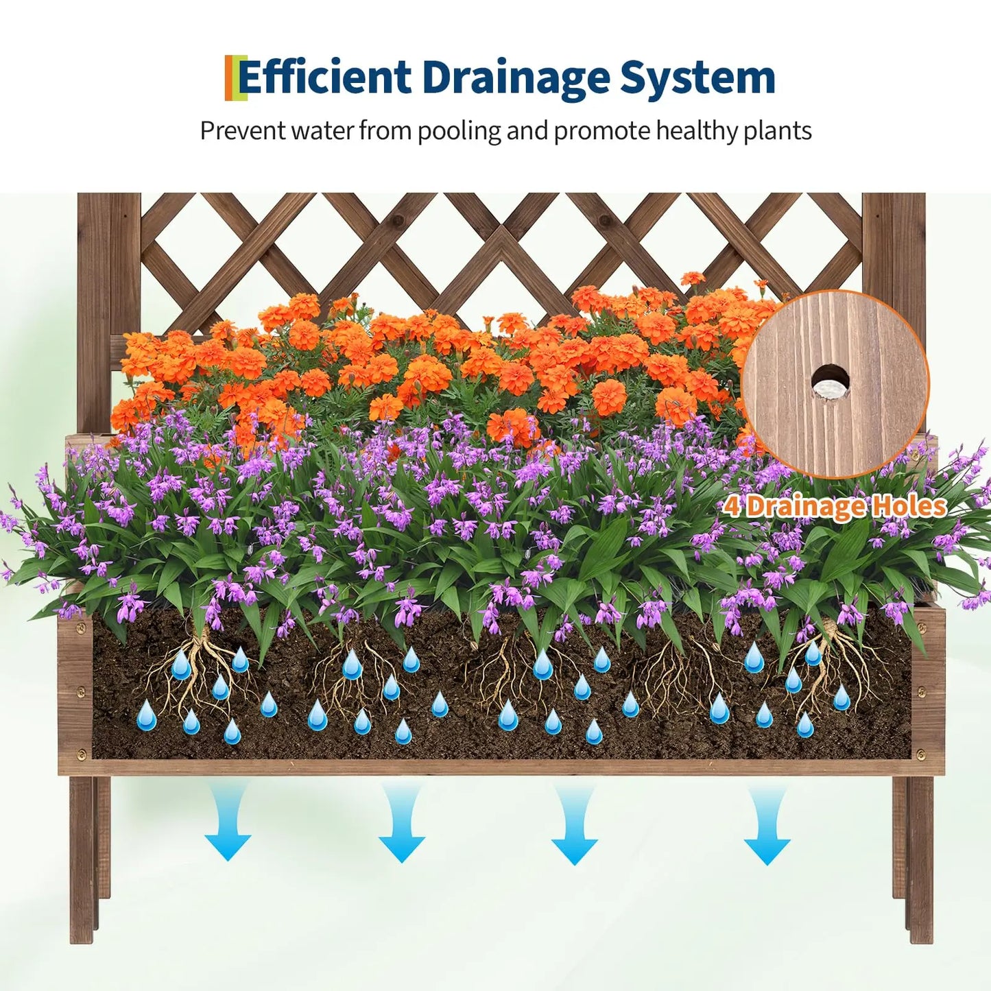 Wooden Raised Garden Bed with Trellis, 2-Tier Outdoor Elevated Planter Box with Legs & Drain Holes, Outdoor Gardening Planters