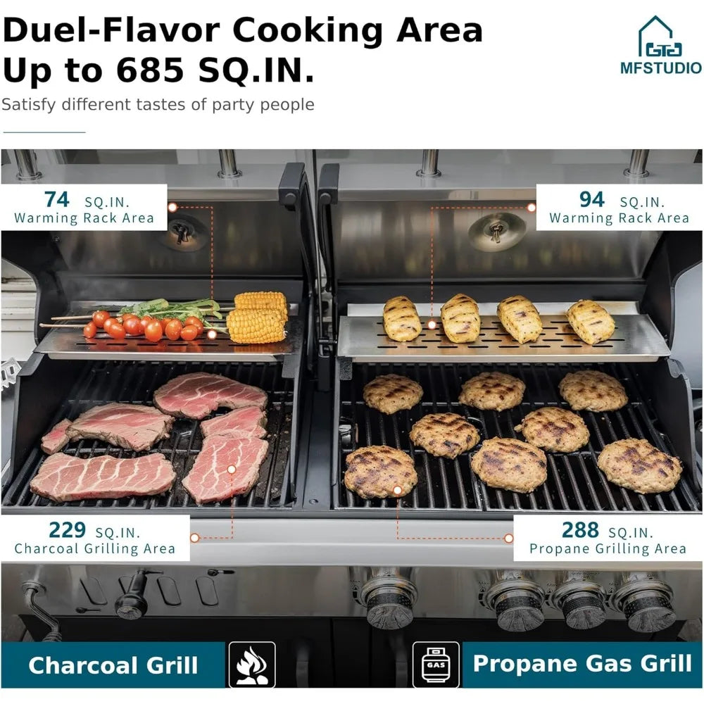 3 In 1 Gas And Charcoal Grill Combo With Side Burner Propane