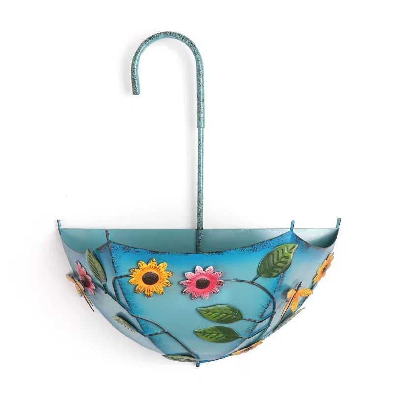 Farmhouse Umbrella-Shaped Wall-Mounted Metal Flower Basket Large Hanging Planter with Drainage Holes for Indoor/Outdoor Herbs Or Flowers Iron Art Decorative Plant Stand