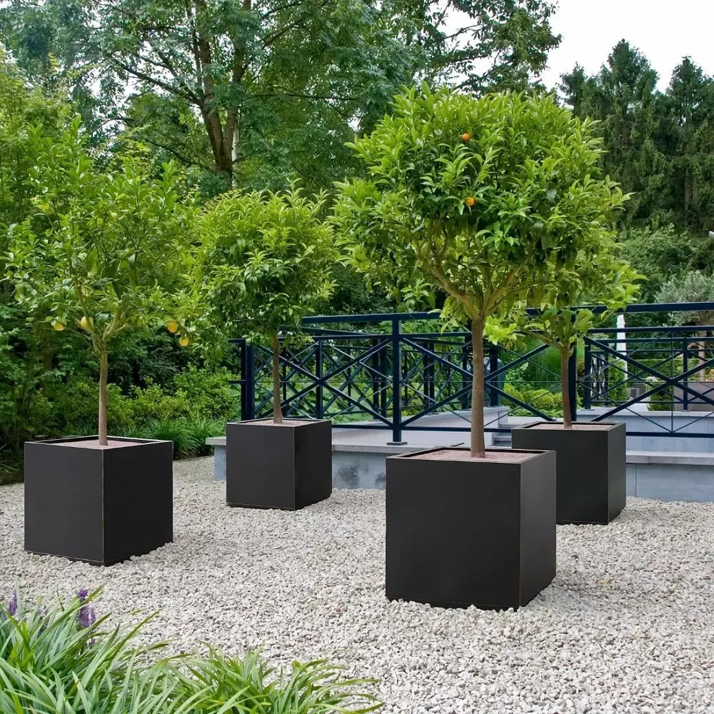 Metallic Heavy Cube Planter Box, No Assemble, Seamless Large Square Planter for Trees, Plants and Flowers