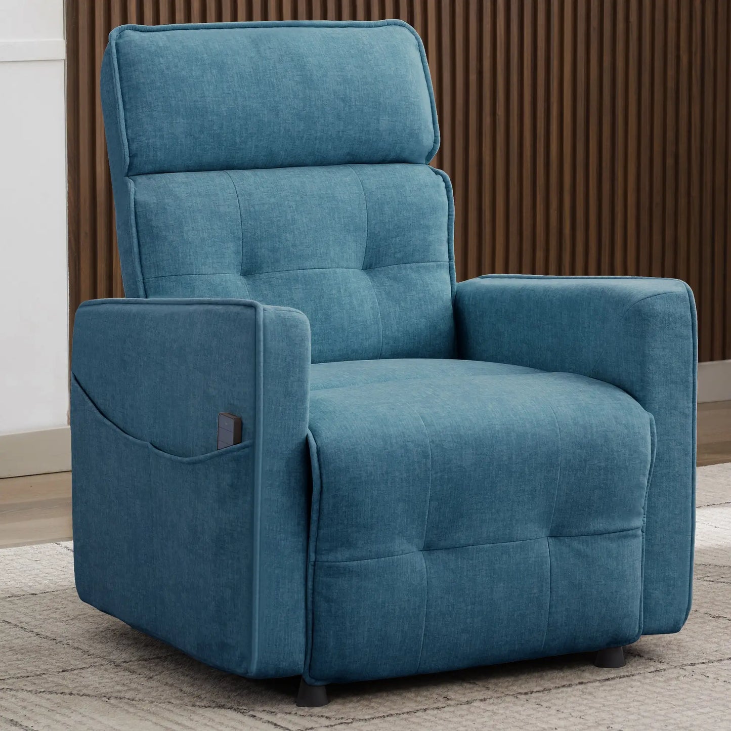 Electric Power Velvet Recliner For Adults With One Touch Adjustment And Pockets