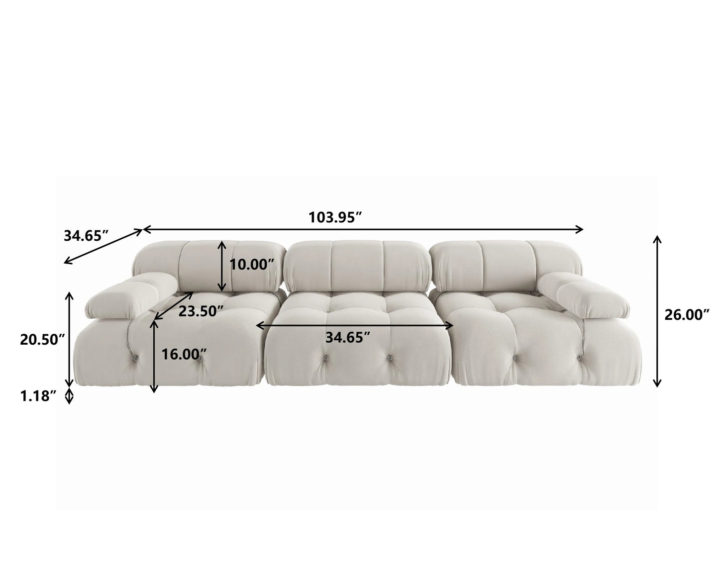 104 Inch Minimalist Modular Sectional Sofa Velvet Convertible 3 Seat Set Sdorens