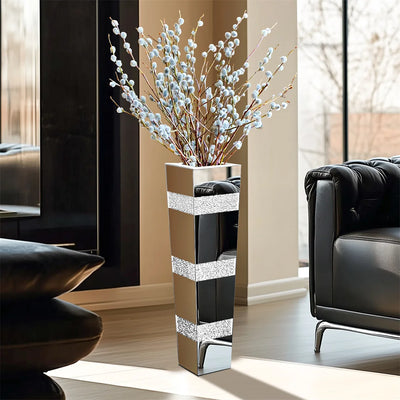 Modern Floor Vase Crystal Silver Mirrored Flower Vase For Floral Arrangement