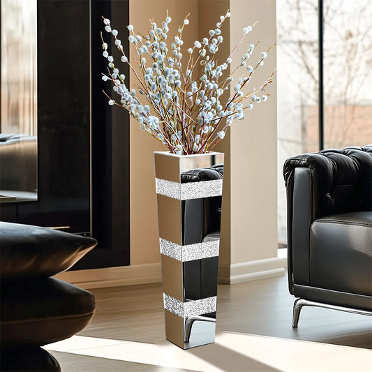Modern Floor Vase Crystal Silver Mirrored Flower Vase For Floral Arrangement