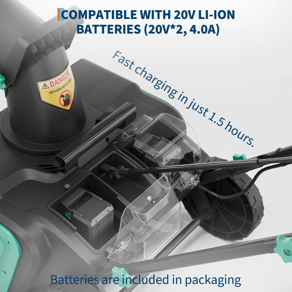 20 Inch Brushless Cordless Snow Blower 2x20V Battery LED Light
