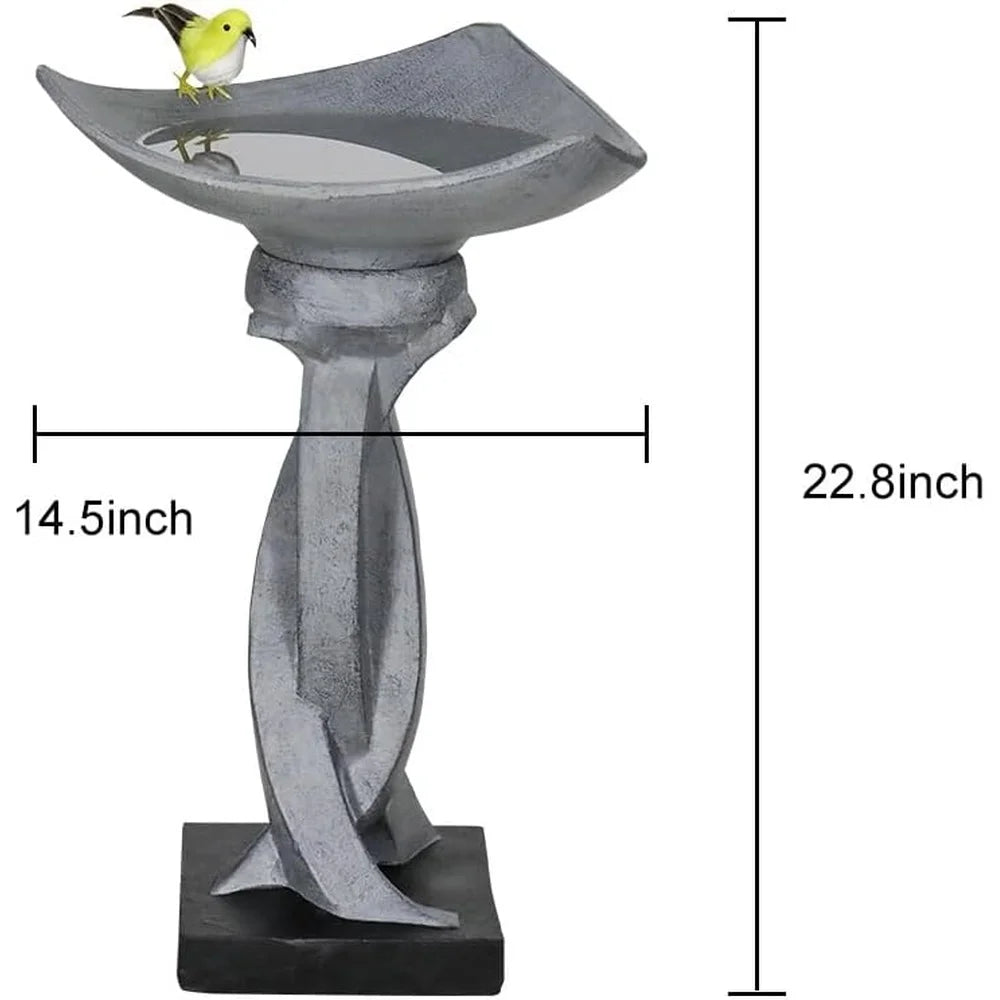 Modern Concrete Bird Bath Decorative Fountain Outdoor Garden Statue Unique Lotus Design Weather Resistant Durable Pedestal 22.8
