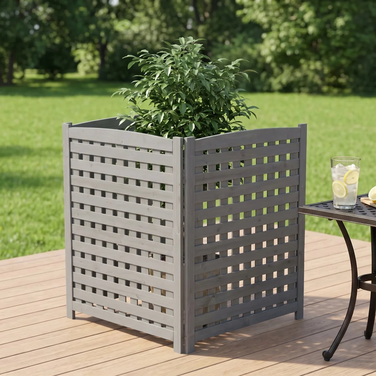 Raised Garden Bed with Trellis 2 Pack, Outdoor Wooden Planter Box & Plant Stand with Climbing Racks    RR
