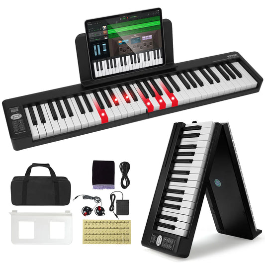 SucceBuy 61 Key Folding Keyboard Piano Bluetooth MIDI Rechargeable For Beginners