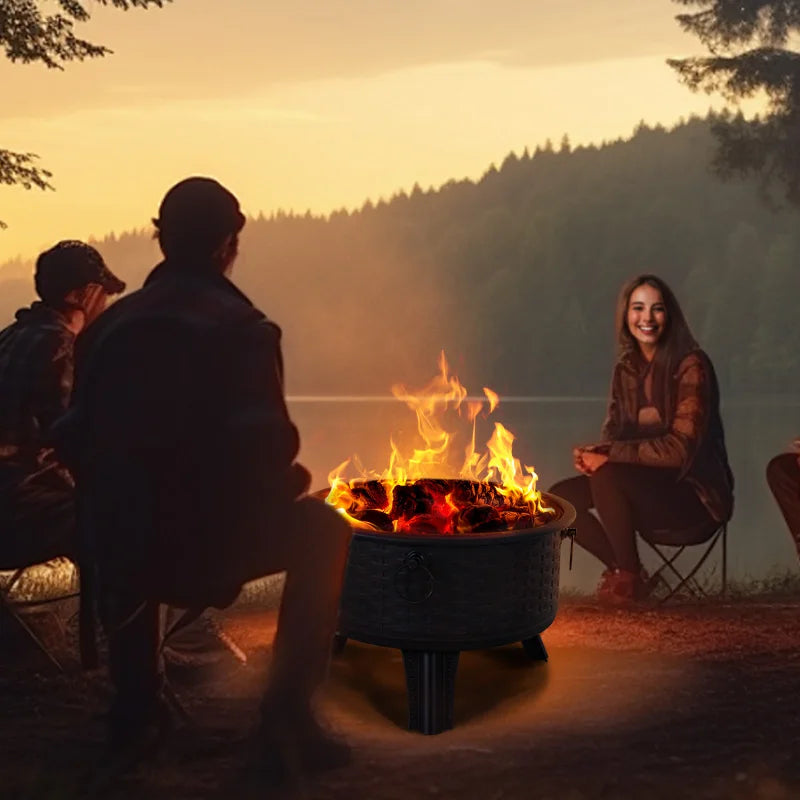 26 Inch Outdoor Wood Burning Fire Pit With Poker And Cover