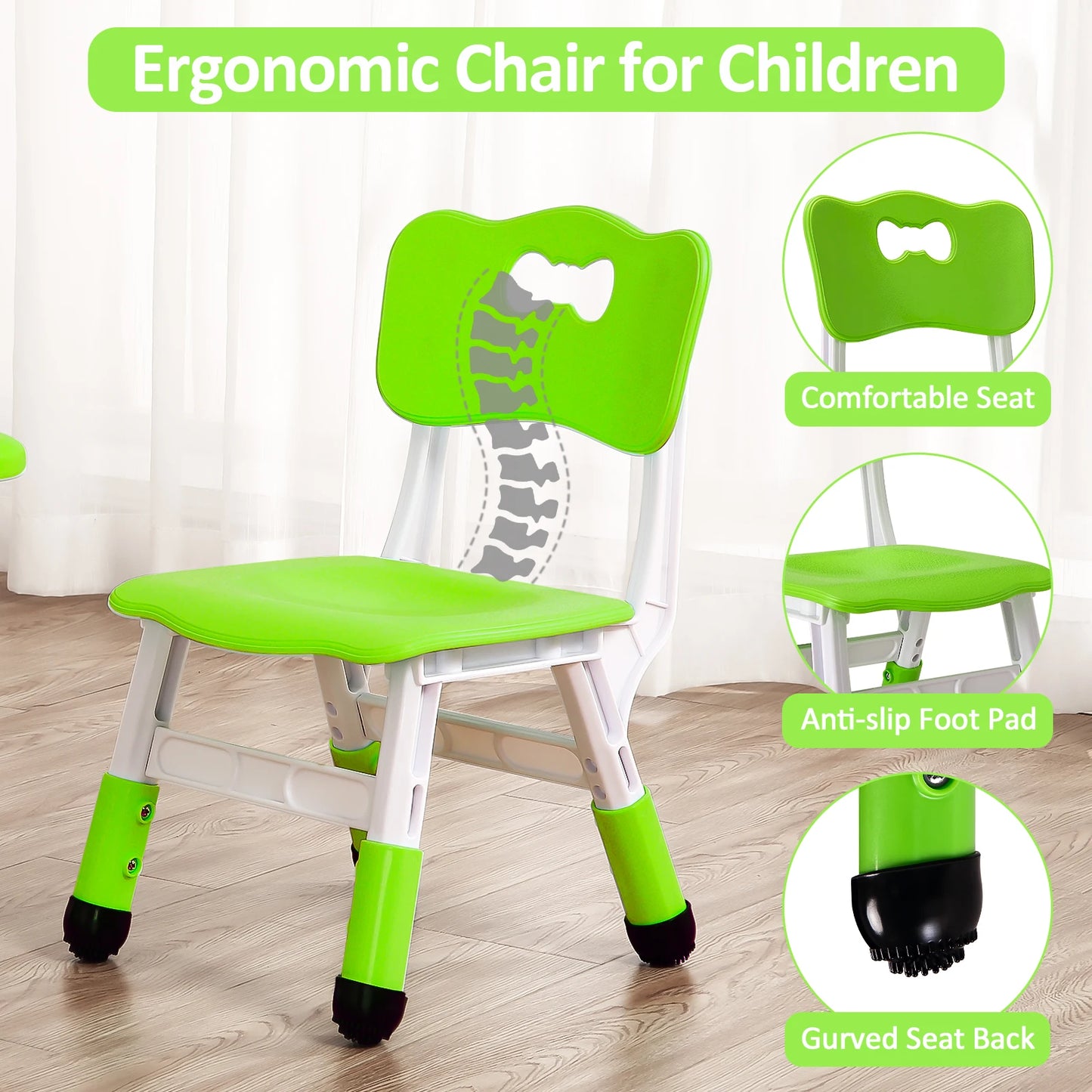 Kids Table And 4 Chairs Set Height Adjustable Non Slip Legs Graffiti Top