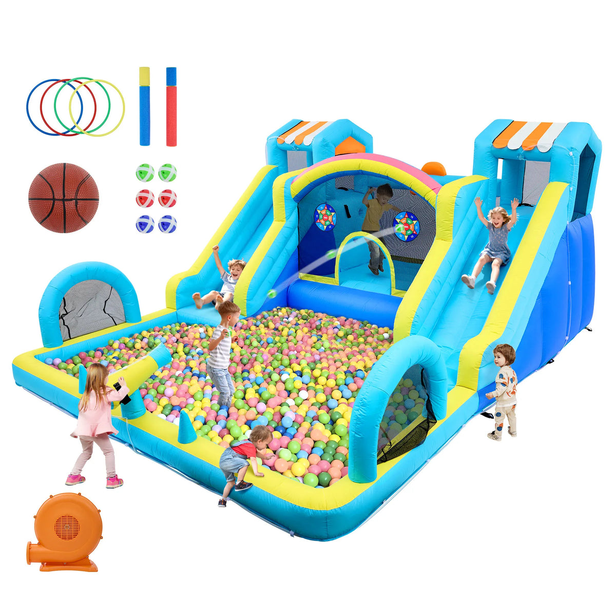 Commercial Inflatable Bounce House With Double Slide And Air Blower