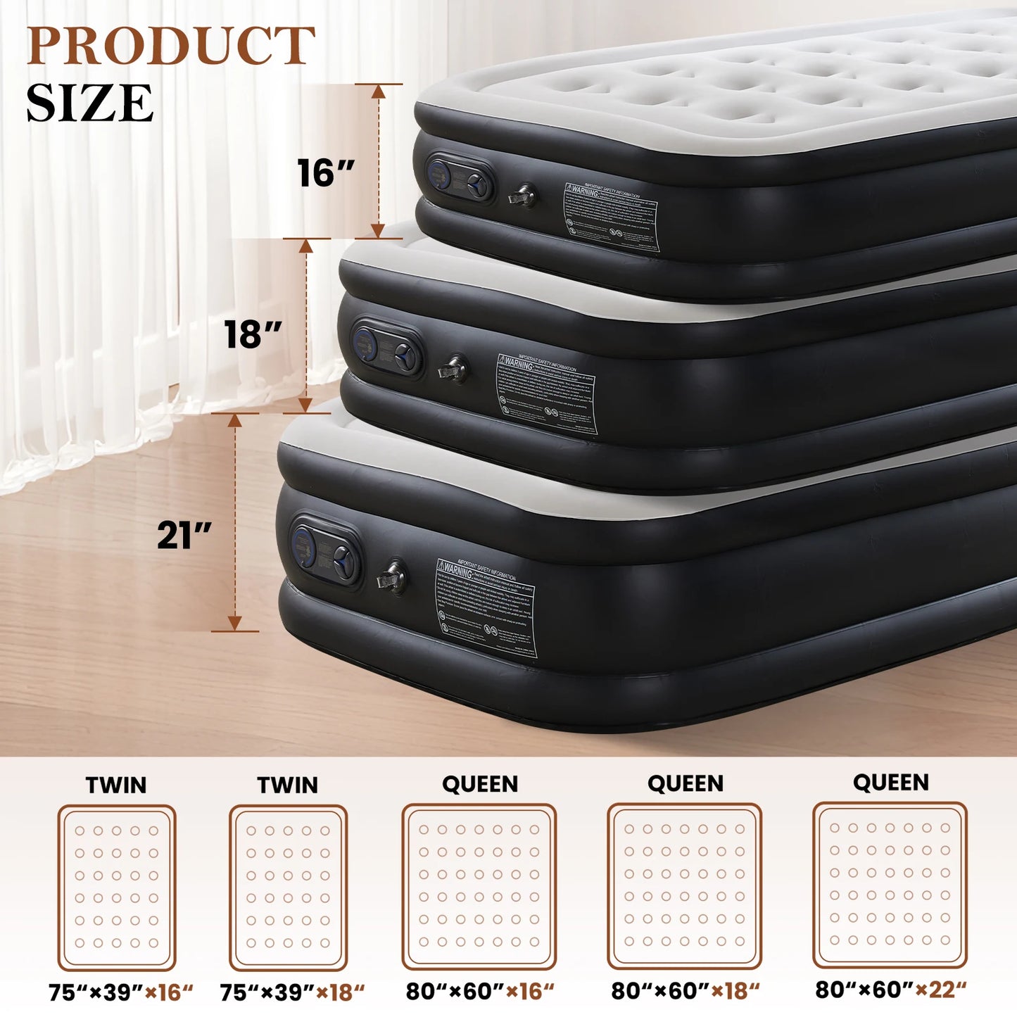 JHK Queen Twin Size Air Mattress Blow Up Double Height Non Slip Bottom 660 Lbs