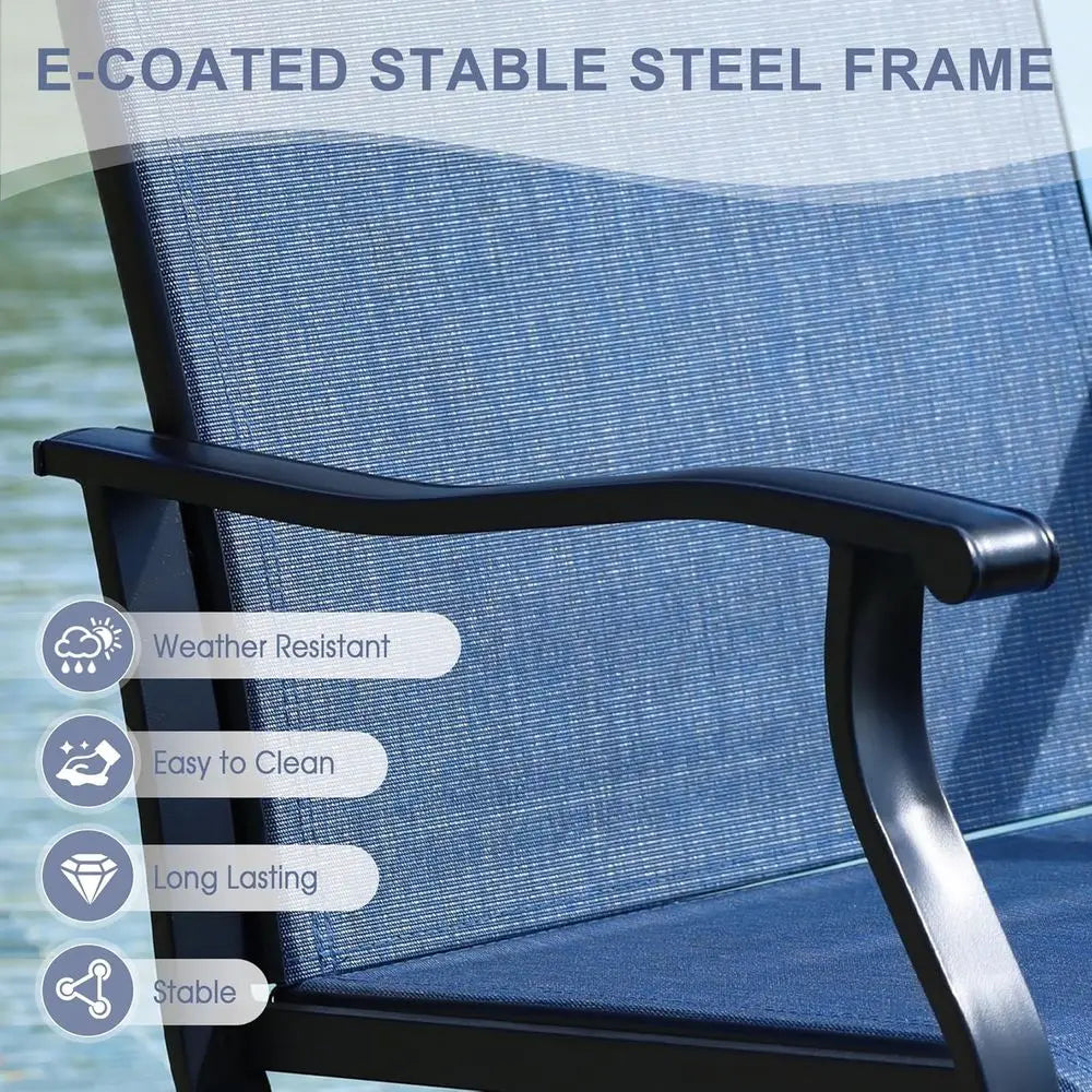 6 Piece Navy Blue Outdoor Swivel Patio Dining Set With 50 Inch Round Black Table