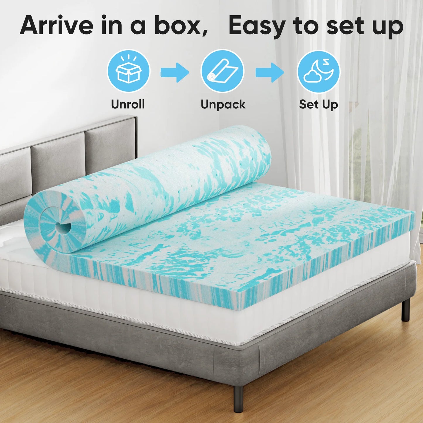 JHK Gel Memory Foam Mattress Topper 2 to 3 Inch Full Size Cooling Bed Topper