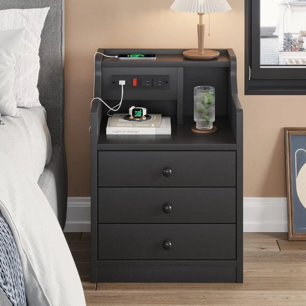 Adorneve Night Stands Set of 2 with Charging Station Hutch