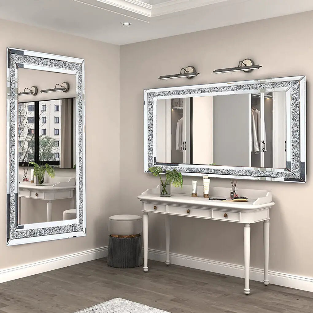 Luvodi Silver Wall Mounted Rhinestone Vanity Mirror