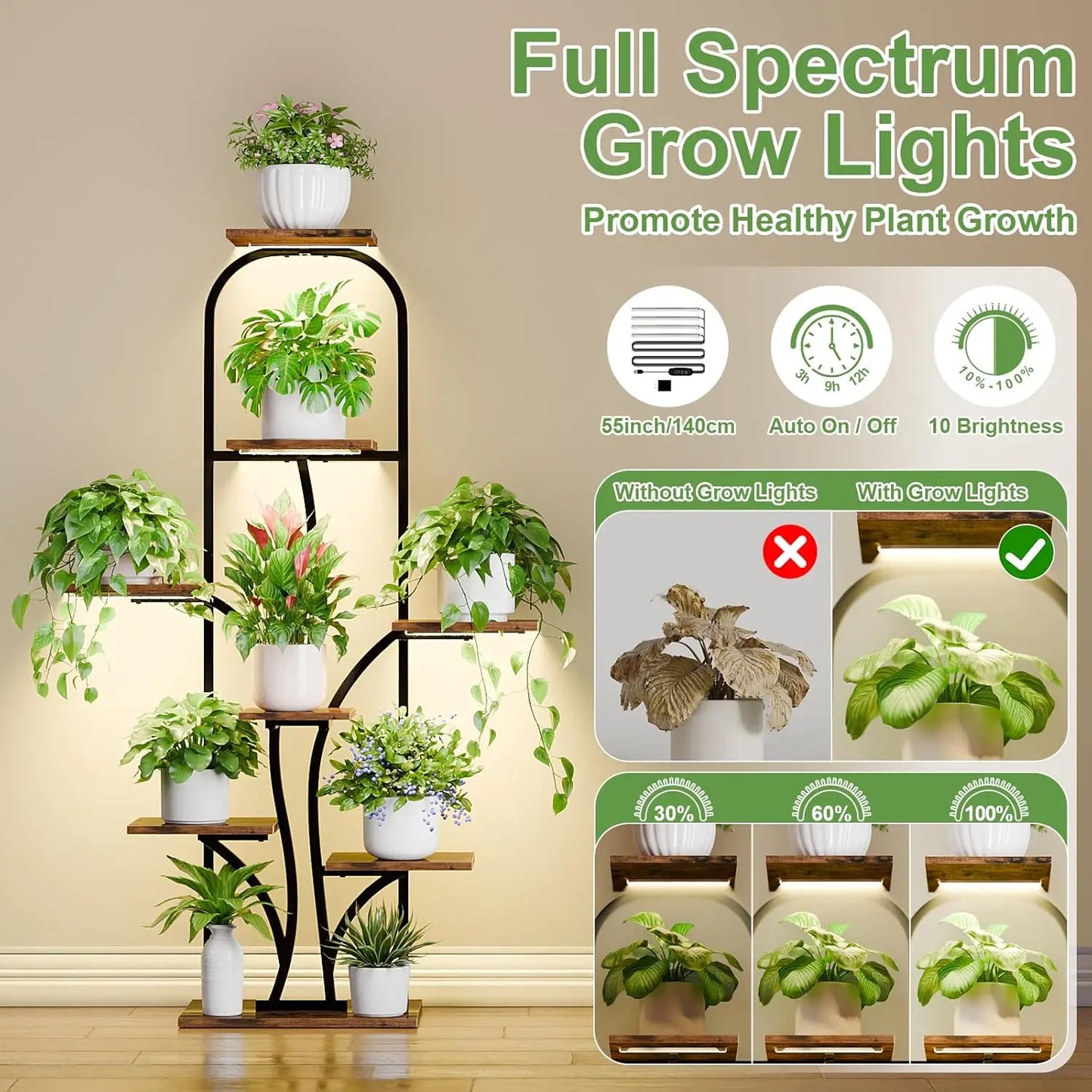 8 Tier Indoor Plant Stand With Grow Lights Tree Arch Design For Multiple Plants